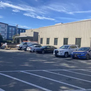 Parking area on side of building