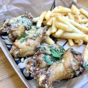 Garlic Parmesan wings &amp; fries...not bad!