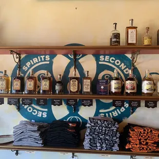 shelves of liquor and liquor bottles
