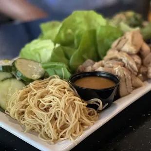 Deconstructed lettuce chicken wrap