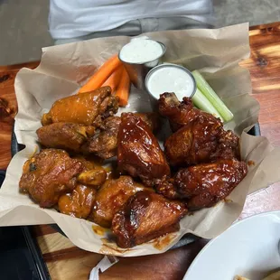 chicken wings and fries