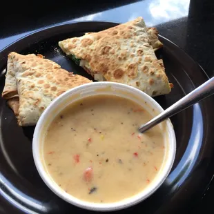 Tuscan chicken panini and shrimp bisque