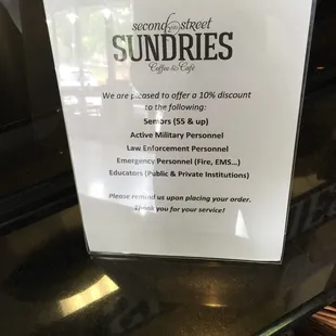 Discount for the following