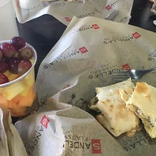 Fruit cup. Tuscan chicken panini on gluten free bread