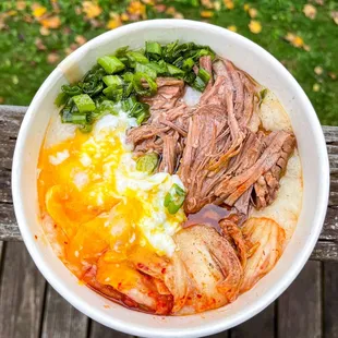 Slow-Cooked Beef and Kimchee Congee | IG: @SnaccyChan