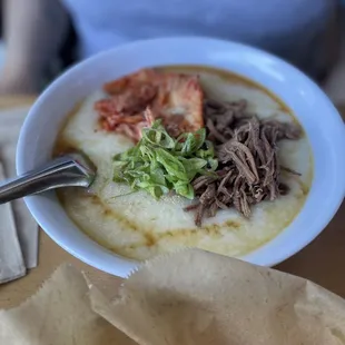 Slow-Cooked Beef and Kimchi Congee