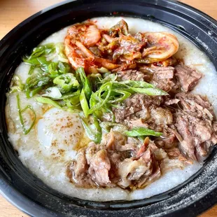 Slow-Cooked Beef and Kimchi Congee