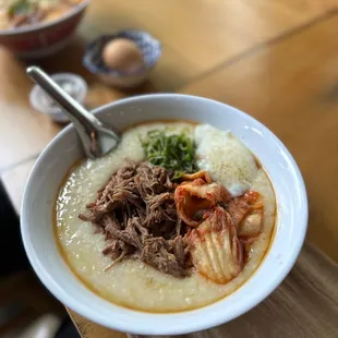 Slow-Cooked Beef and Kimchi Congee