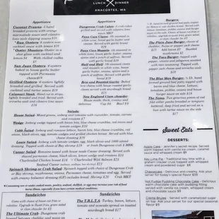 the menu for the restaurant