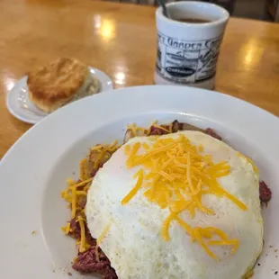 Corned beef hash hot mess breakfast bowl