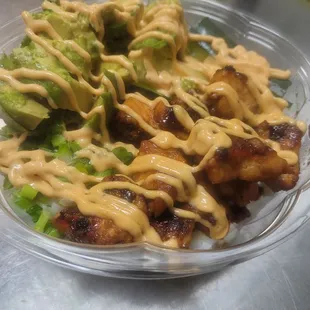 Spicy salmon rice bowl