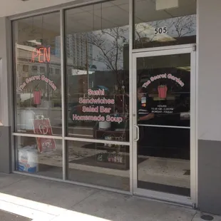 the entrance to the restaurant