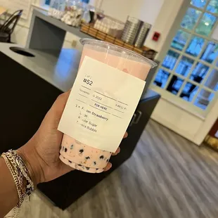 Frozen Strawberry Milk Tea with boba