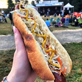 Seattle Slaw Dog with cream cheese and yellow mustard! Amazing!!!