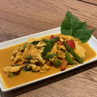 Southern turmeric curry (and-kua-bai-yee-rah) dry curry with cumin leaf and turmeric curry paste.