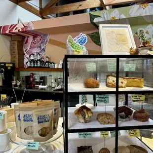 View of the baked goods and coffee area.