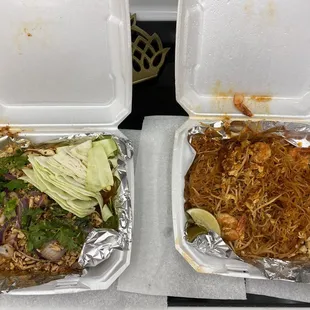Pork larb & shrimp pad Thai to-go
