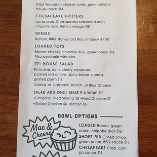 Front side of menu.