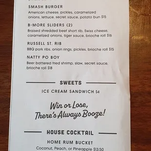 Front side of menu.