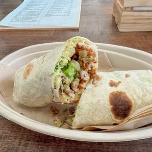 Breakfast burrito with sausage!