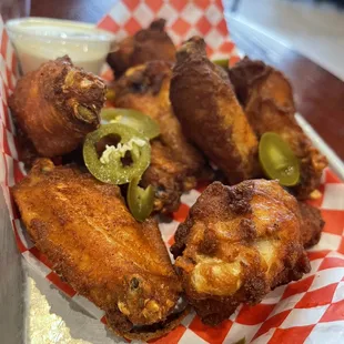 Great crunch on the wings and well-seasoned.
