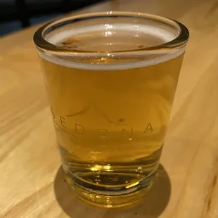 4 oz pour of beer. Great inexpensive way to taste several beers on tap