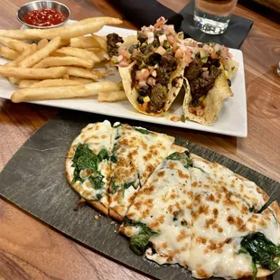 Spinach &amp; Ricotta flatbread  Southwest Steak Tacos.