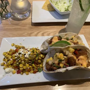 Shrimp tacos with street corn