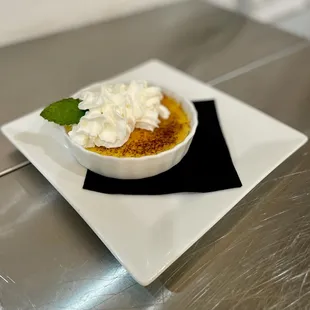 a dessert with whipped cream