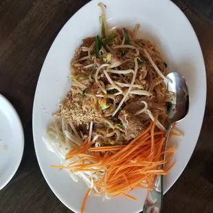 Phad Thai with tamarind sauce is moist with a good balance of flavors