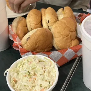 Seeburger's cheeseburger sliders with a side of slaw and not in the photo, a large side of pickles, they have great pickles!