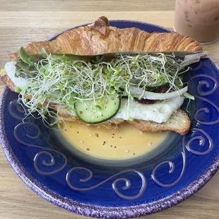 Croissant breakfast sandwich-opted out of cheese and onions.