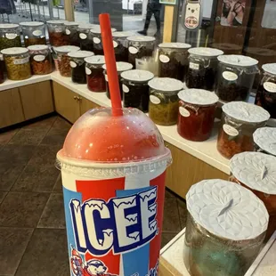 Strawberry icee with li hing mui juice.