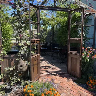Outdoor seating at Seeds and Greens Cafe.