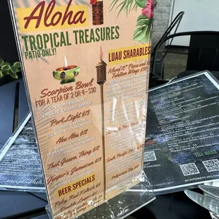 Tiki outdoor menu