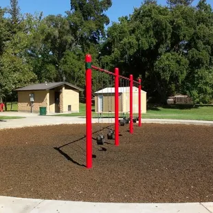 Swings and bathrooms.