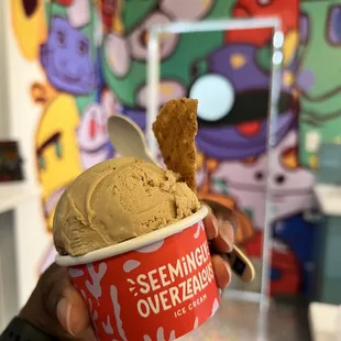 a hand holding a cup of ice cream