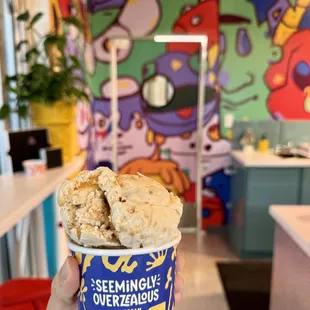 2 scoops: brown sugar cinnamon + peach cobbler