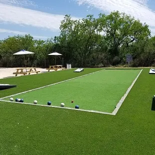 an outdoor bowling court