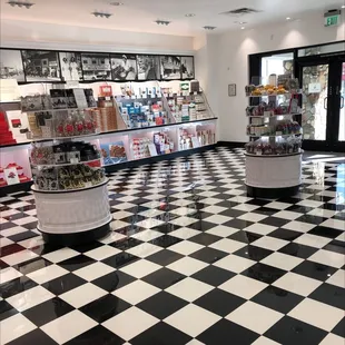a black and white checkered floor