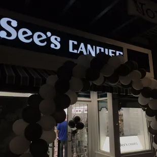 Outside the candy store