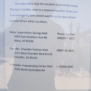 Seasonal? Open on Mothers day but closed on Fathers day.