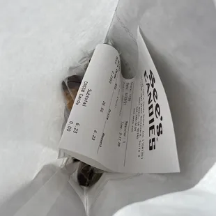 a receipt in a bag
