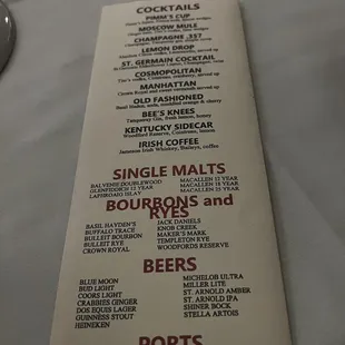 Drink menu