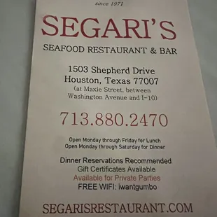 Front of menu