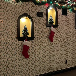 christmas decorations on a wall