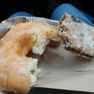 Raised glazed donut and date bar