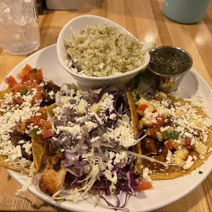 3 tacos: steak and 2 chicken with rice (15.50 plus tax &amp; tip)