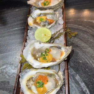 Oysters with uni and salmon roe