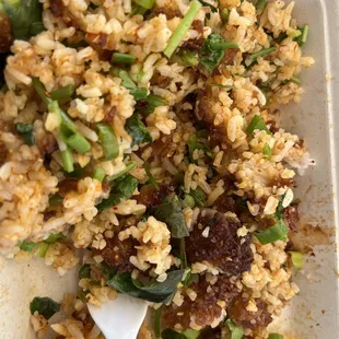 The really crispy vegetable fried rice. It included mint.